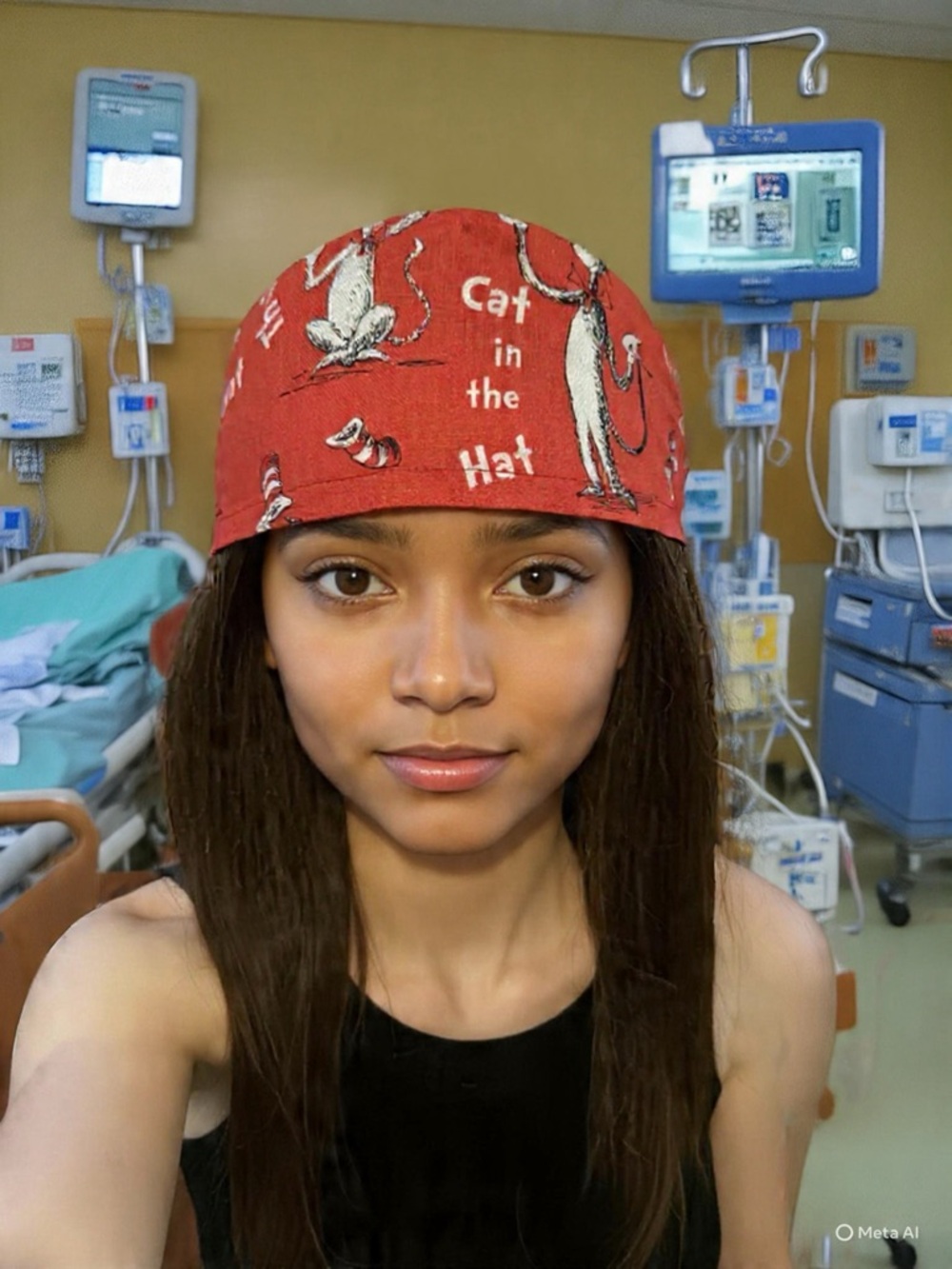 Red Cat in the Hat Scrub Cap
